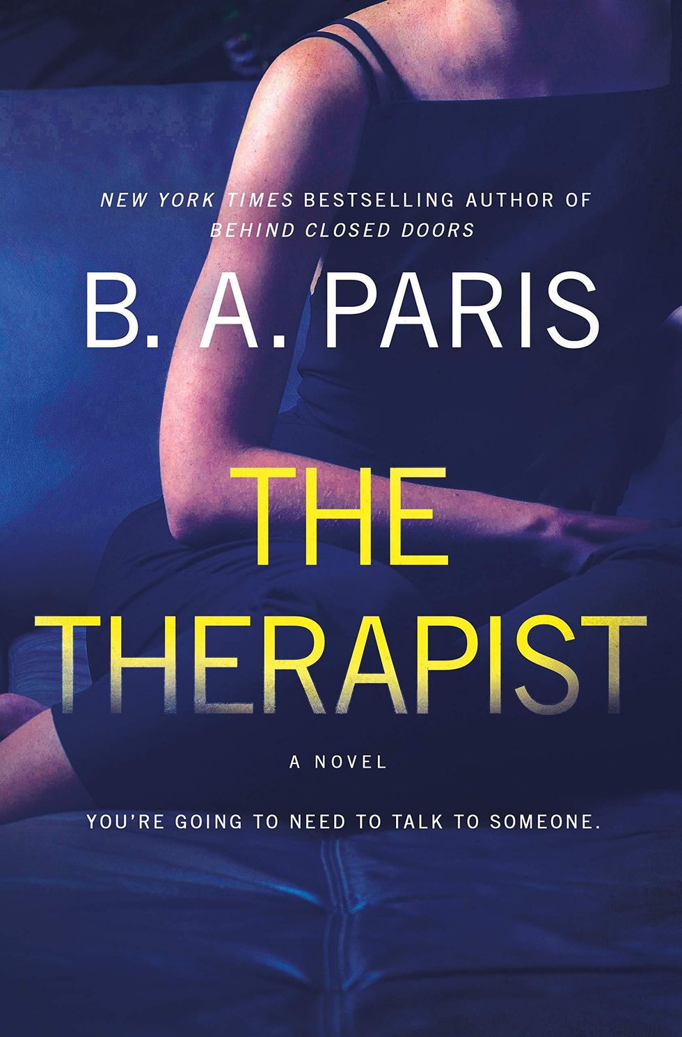 blue background of the therapist with yellow letters