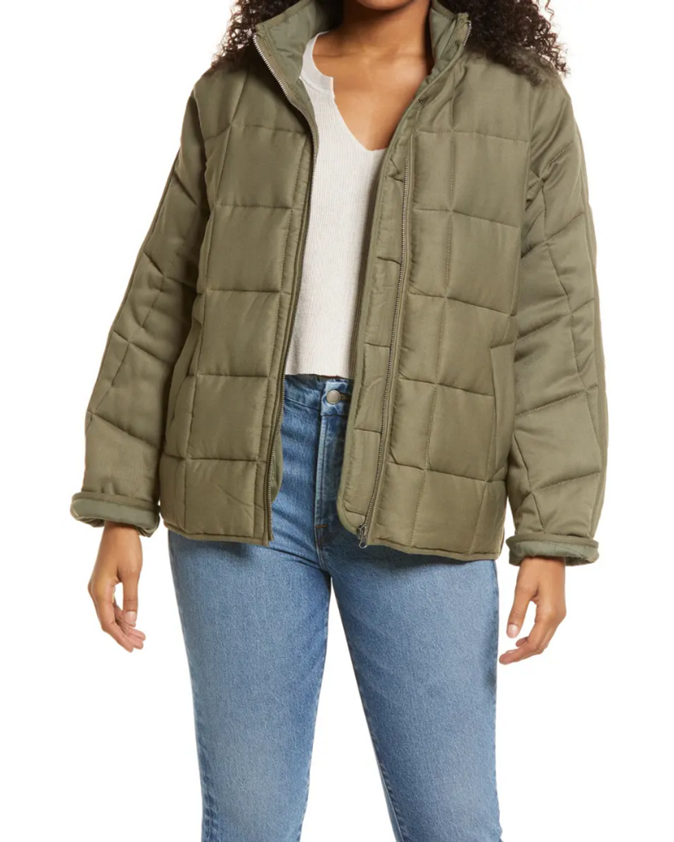 army green Dolman Sleeve Quilted Jacket