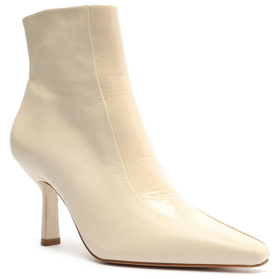 cream colored Schutz Tarah Pointed Toe Bootie