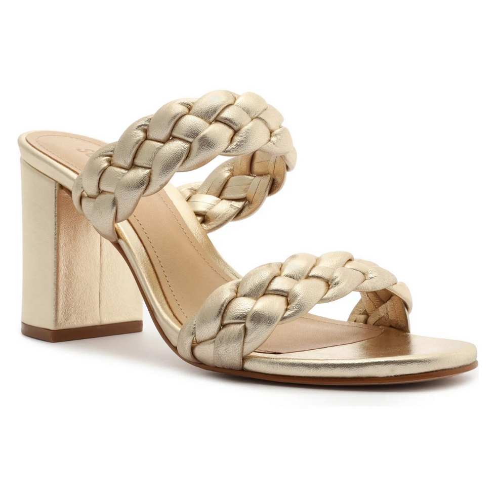 gold braided Schutz Myreh Block Heel Sandal