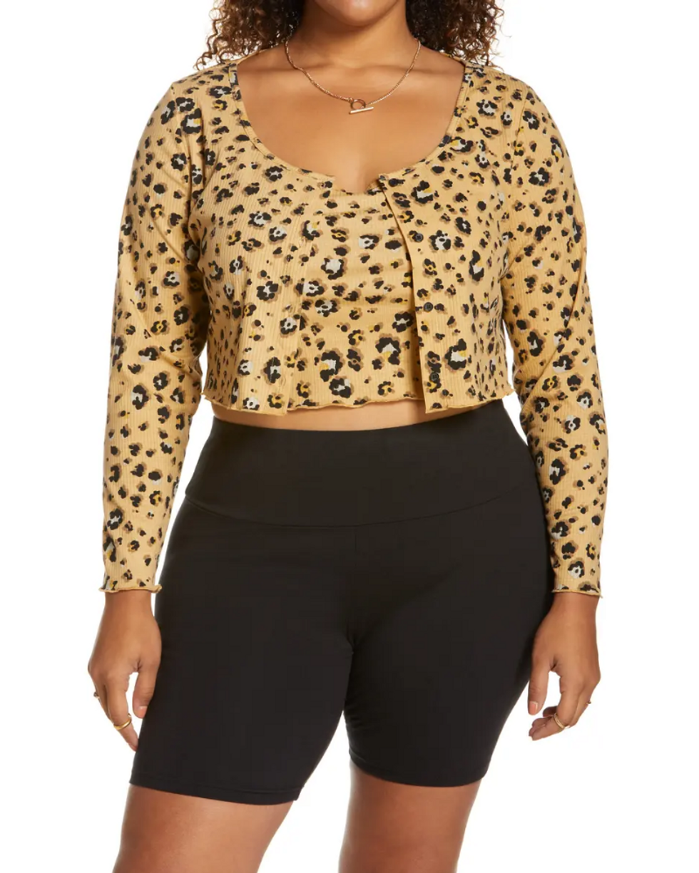 animal print Rib Cardigan & Camisole Set