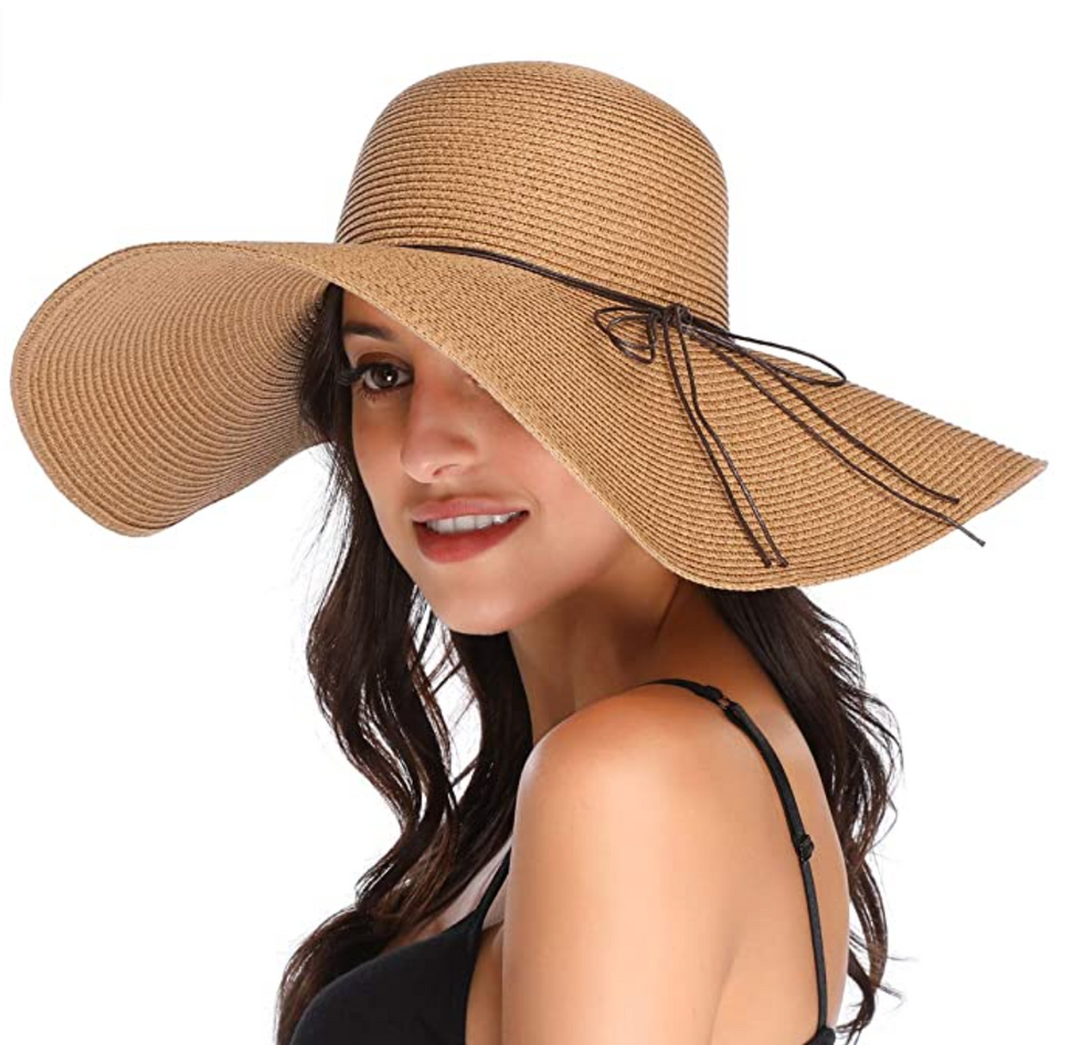 brown Floppy Straw Hat with black details