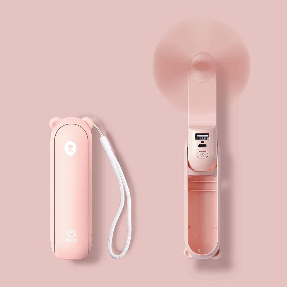 pink and white Handheld Mini Fan