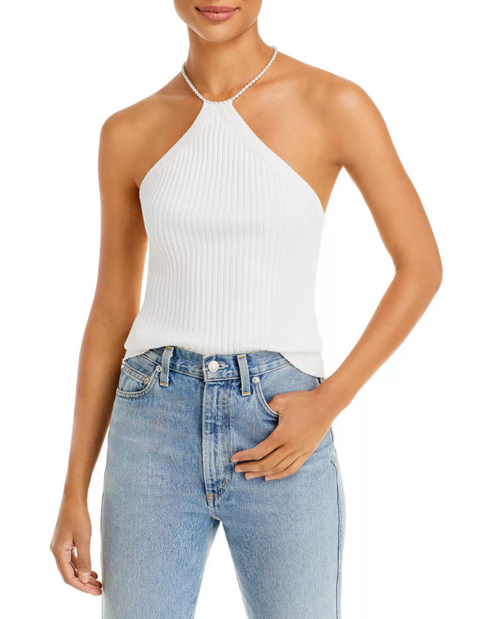 white Line & Dot Elizabeth Halter Top