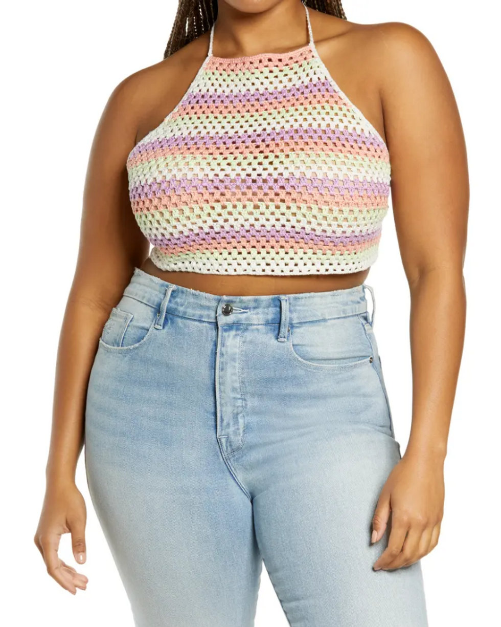 striped pastel BP. Crochet Halter Top