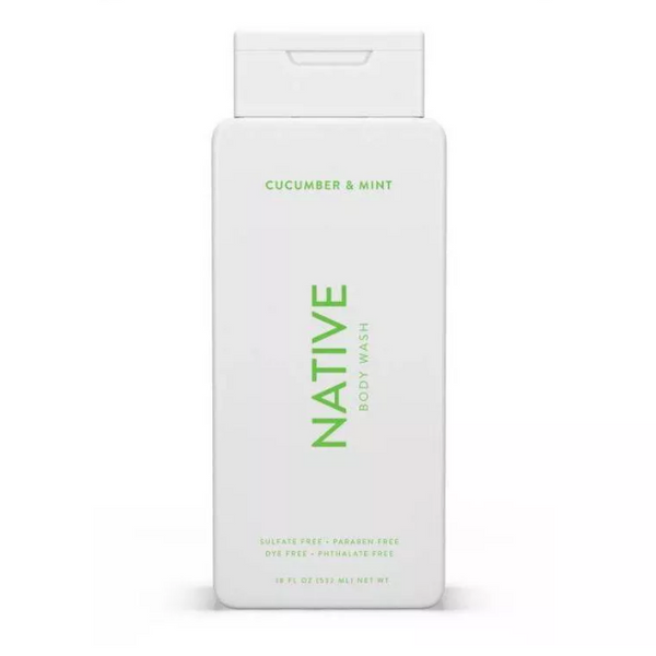 white bottle of native with green lettering