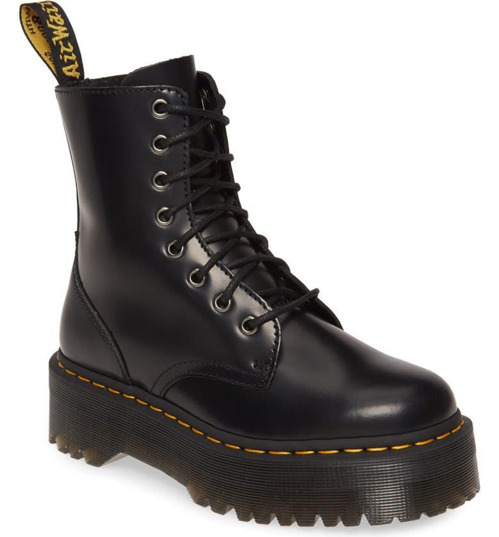 black Doc Marten's Boots with yellow stitching