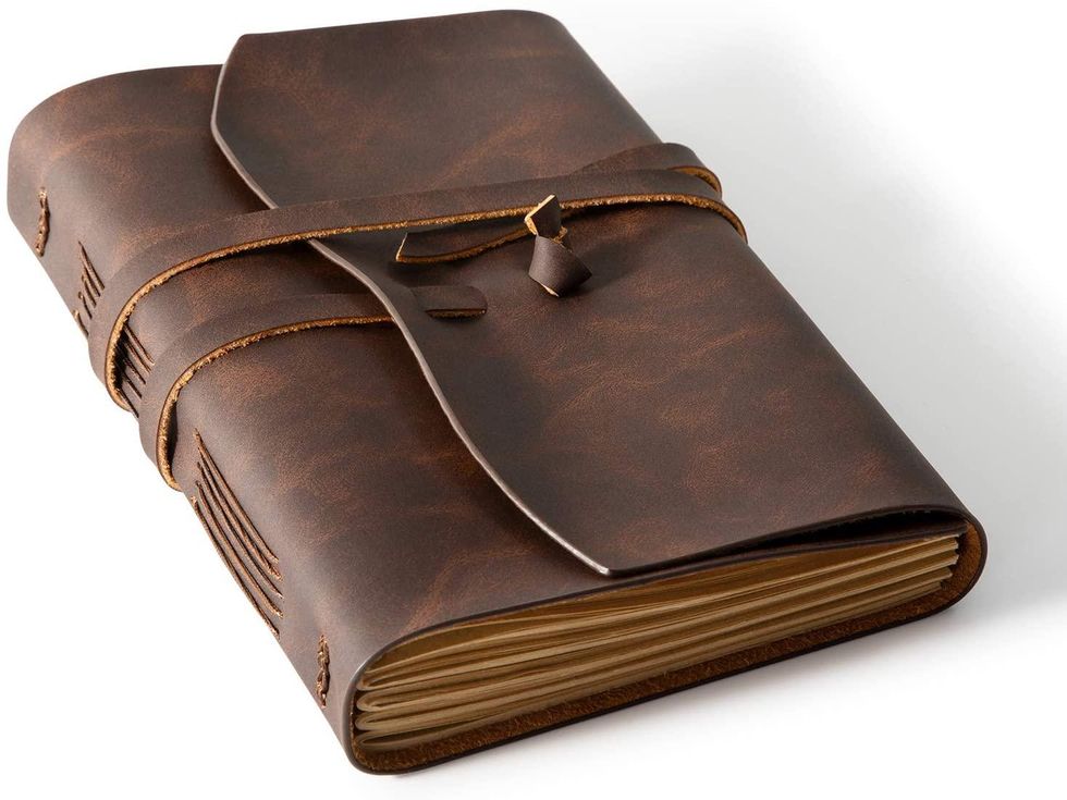 brown leather bound journal