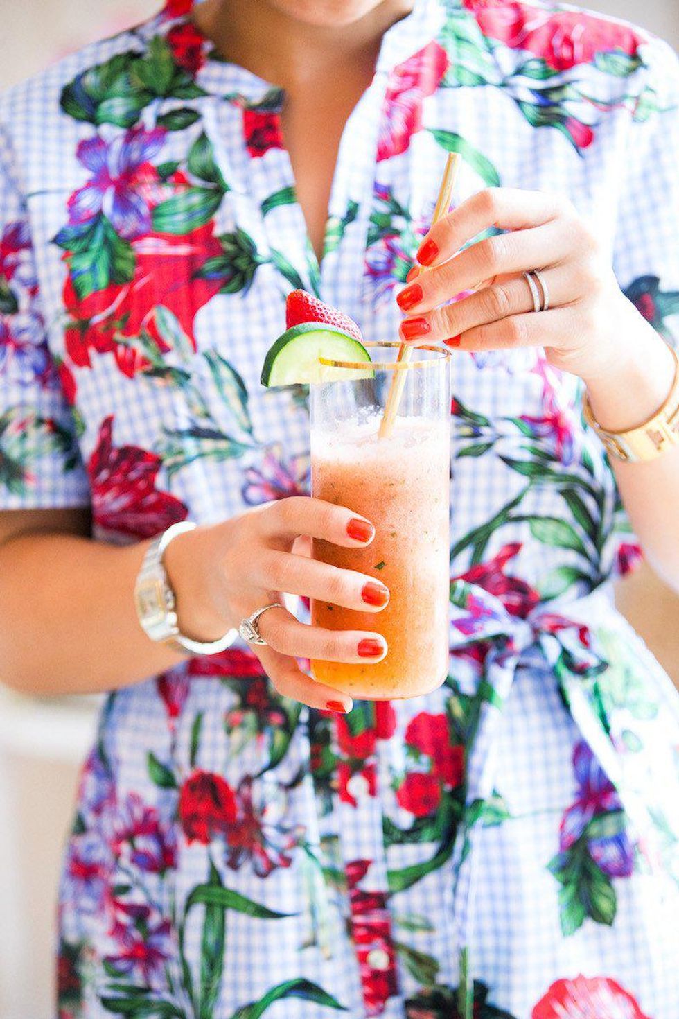 strawberry cucumber and lime mocktail