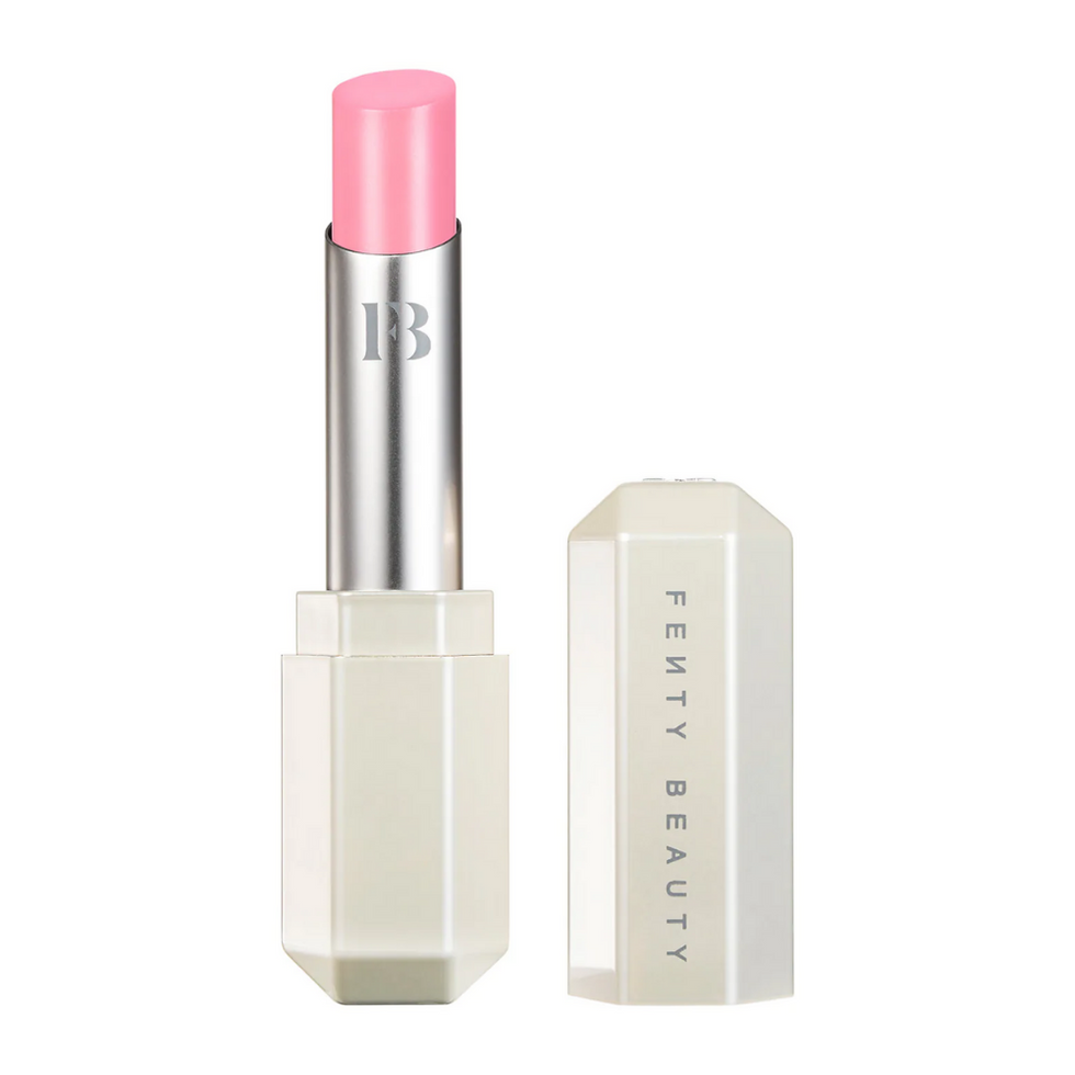 pink FENTY BEAUTY by Rihanna Slip Shine Sheer Shiny in $uga Kiss in white tube