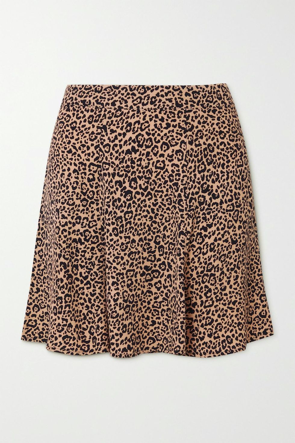 Reformation Flounce Leopard Print Crepe Mini Skirt