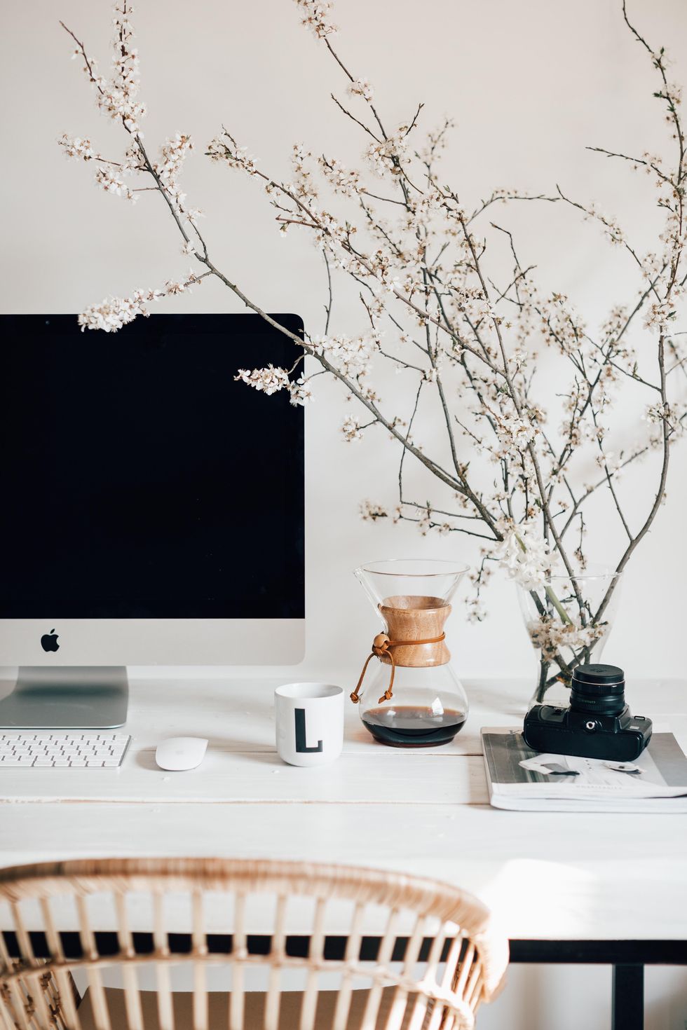 coffee and imac computer workspace