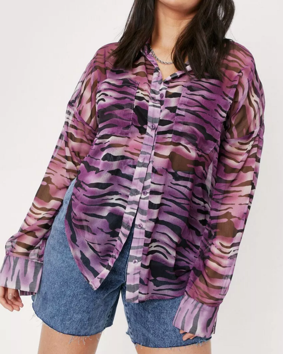 \u200bNasty Gal Zebra Print Chiffon Oversized Shirt