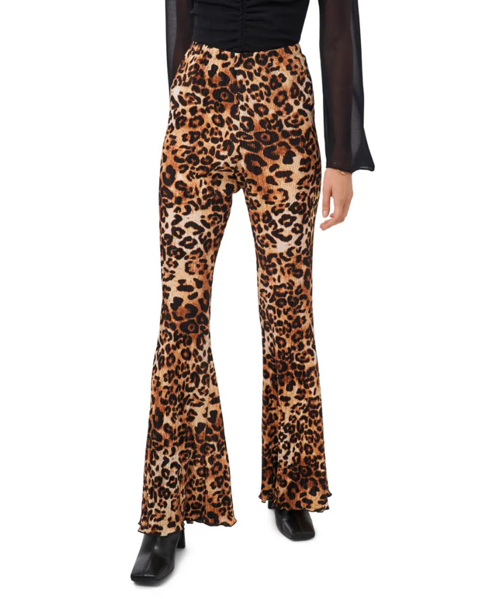 STATE Animal Print Pliss\u00e9 Flare Pants