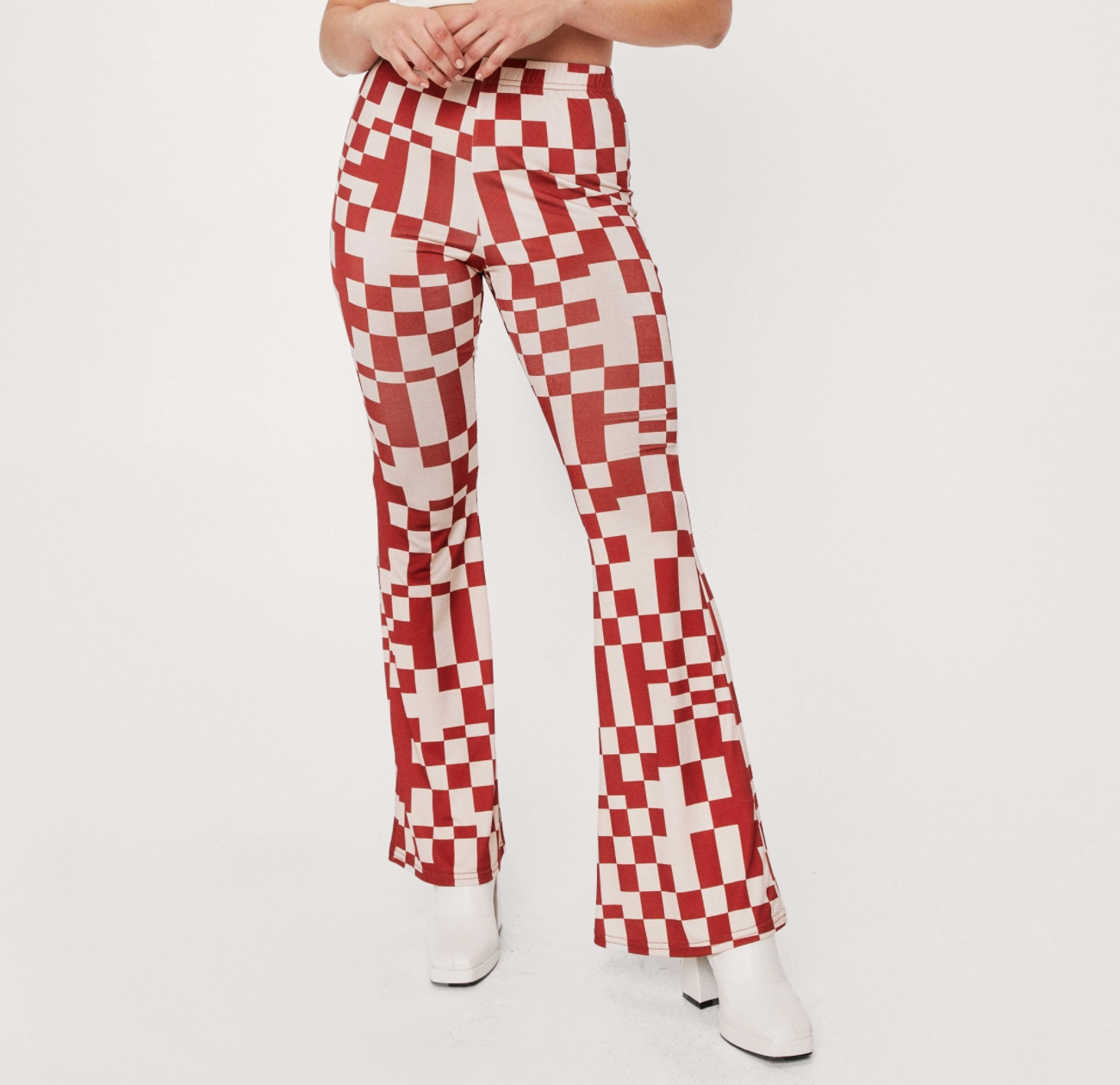 \u200bNasty Gal Abstract Check Jersey Flare Pants