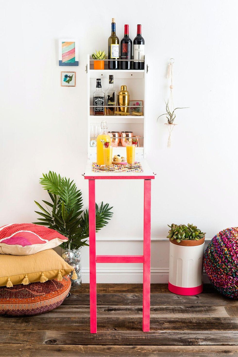 murphy bar cart in the kitchen with pink legs