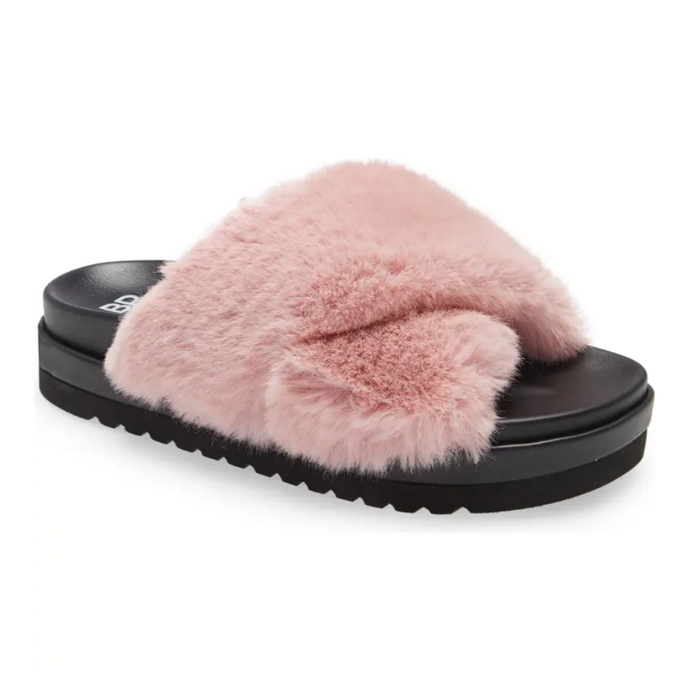 BP. Zoe Cross Band Faux Fur Slide Sandal