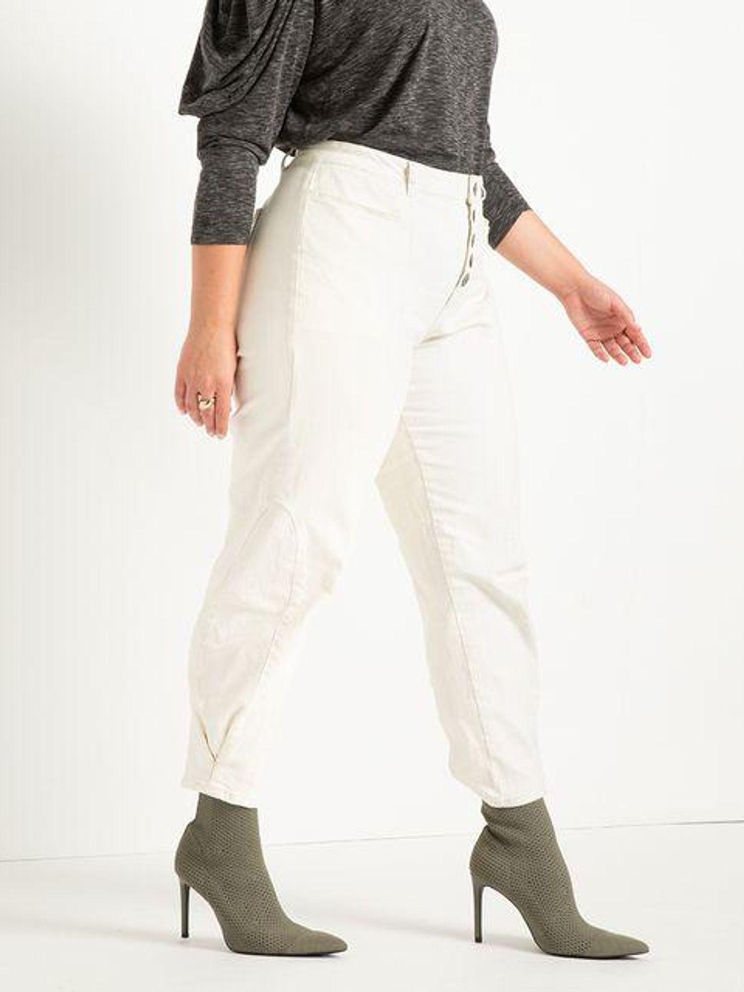 Eloquii Button Front Barrel Leg Jean