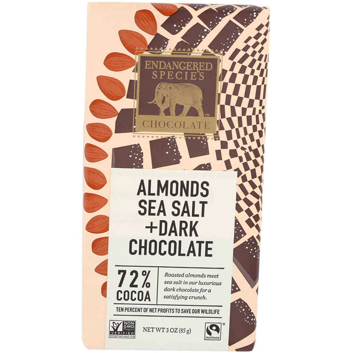 Endangered Species, Bar Chocolate Dark Almonds And Sea Salt 72%