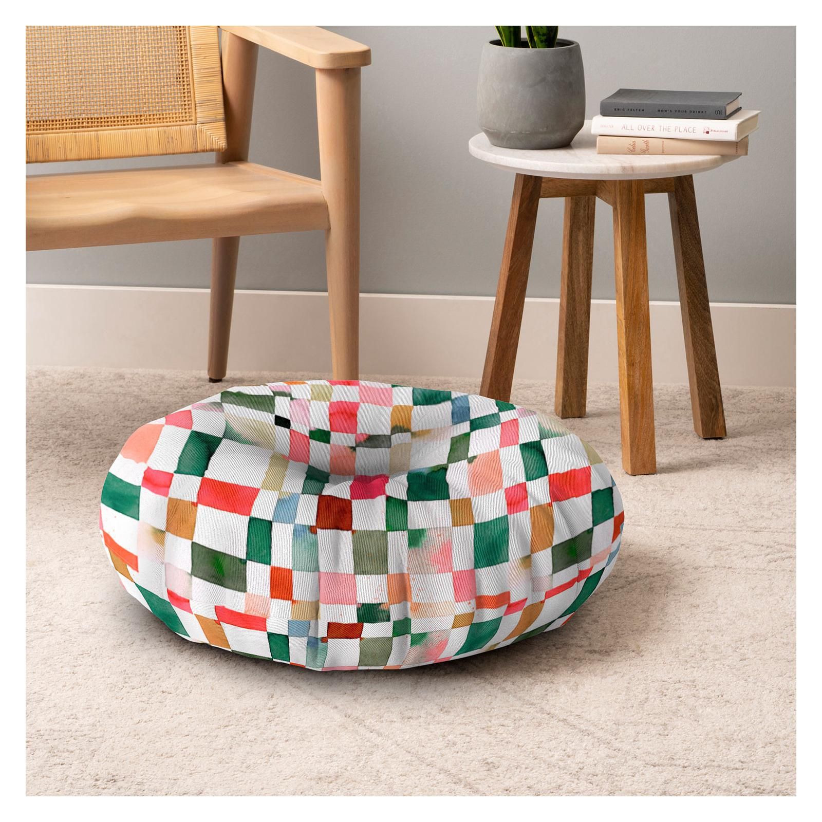 Ninola Design Watercolor Checkered Yuletide Round Floor Pillow