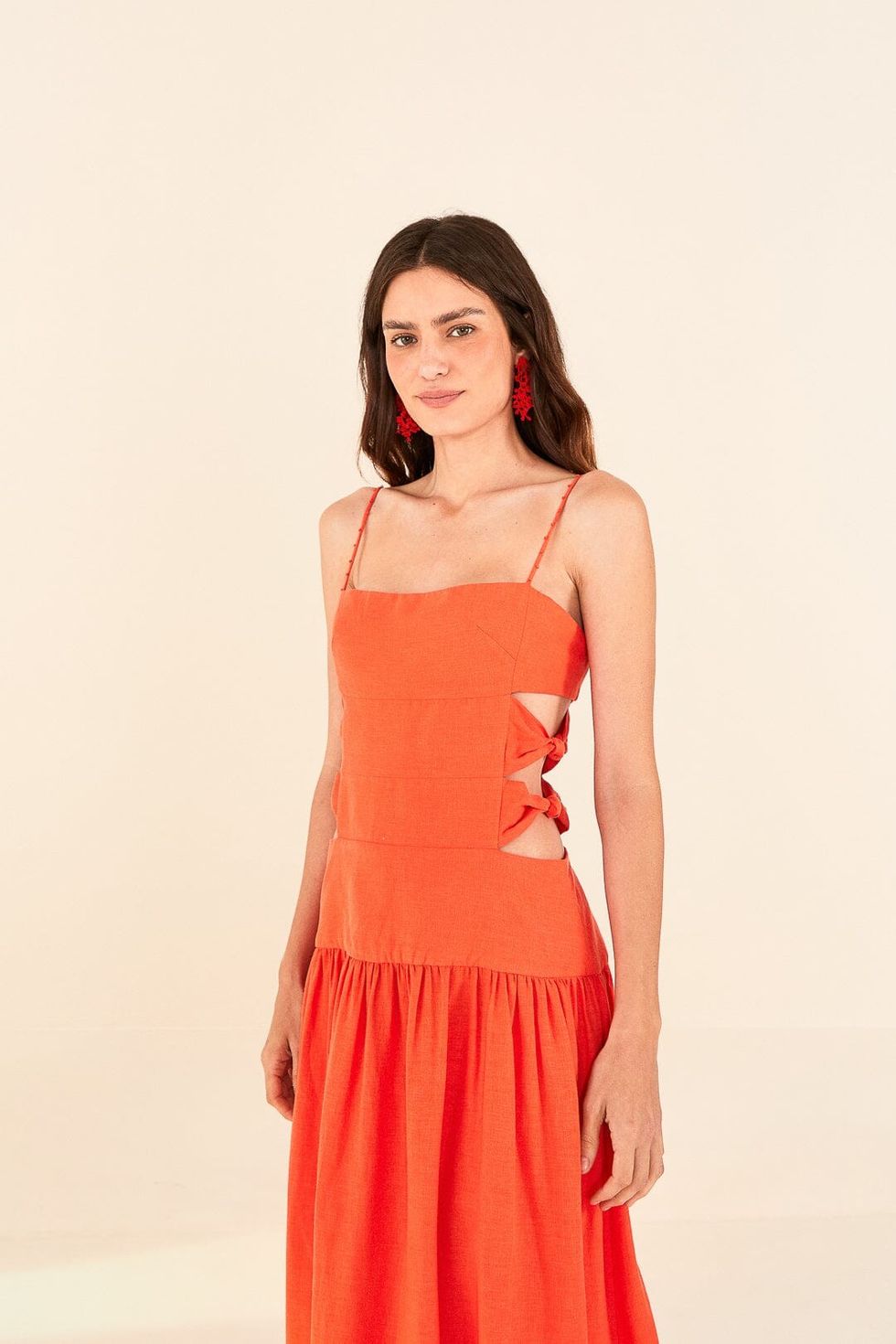 Farm Rio Orange Cut Out Midi Dress