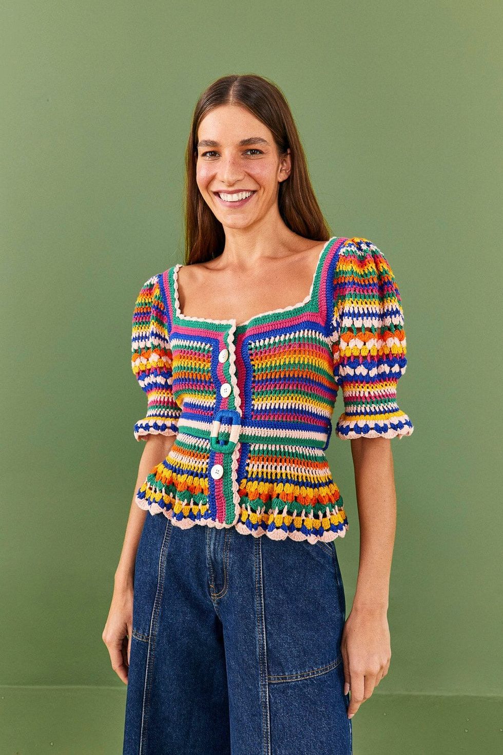 Farmrio Multi Stitches Crochet Blouse