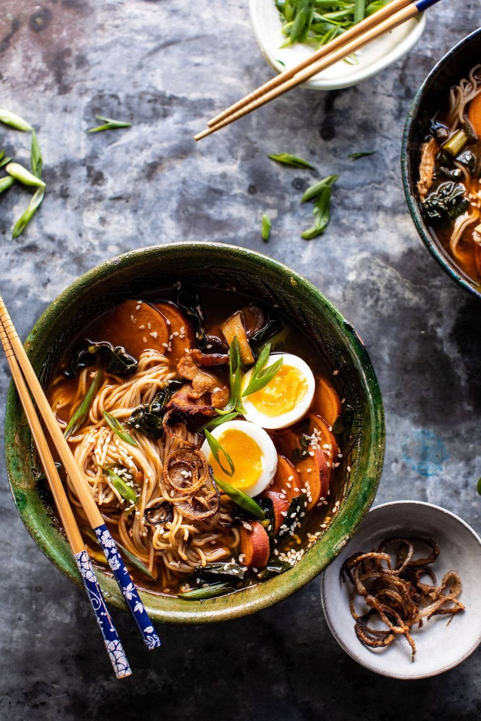 Feel Good Spicy Ramen with Sweet Potatoes and Crispy Shallots