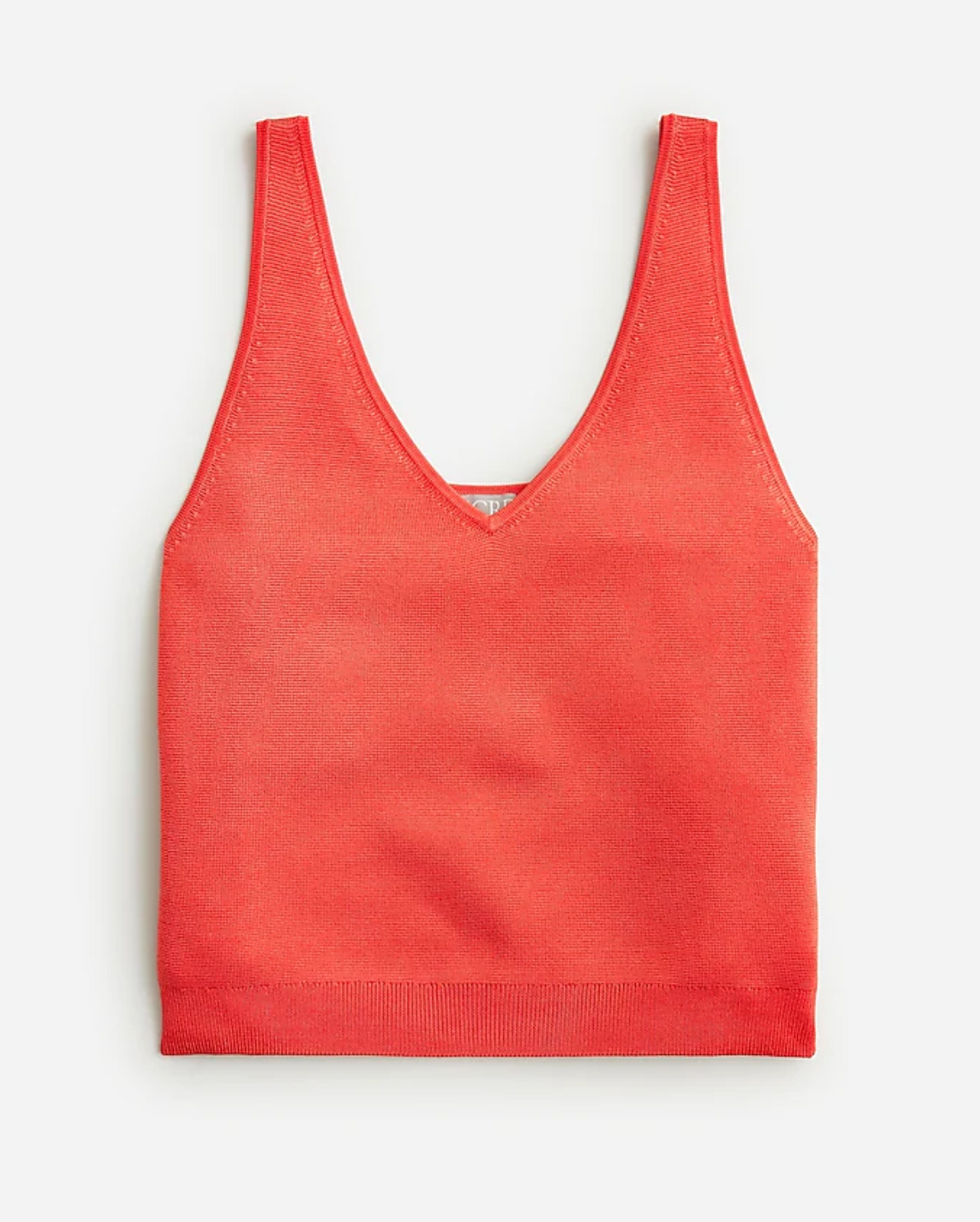 Fitted V-Neck Sweater-tank in Soft Red Shine Rayon Blend