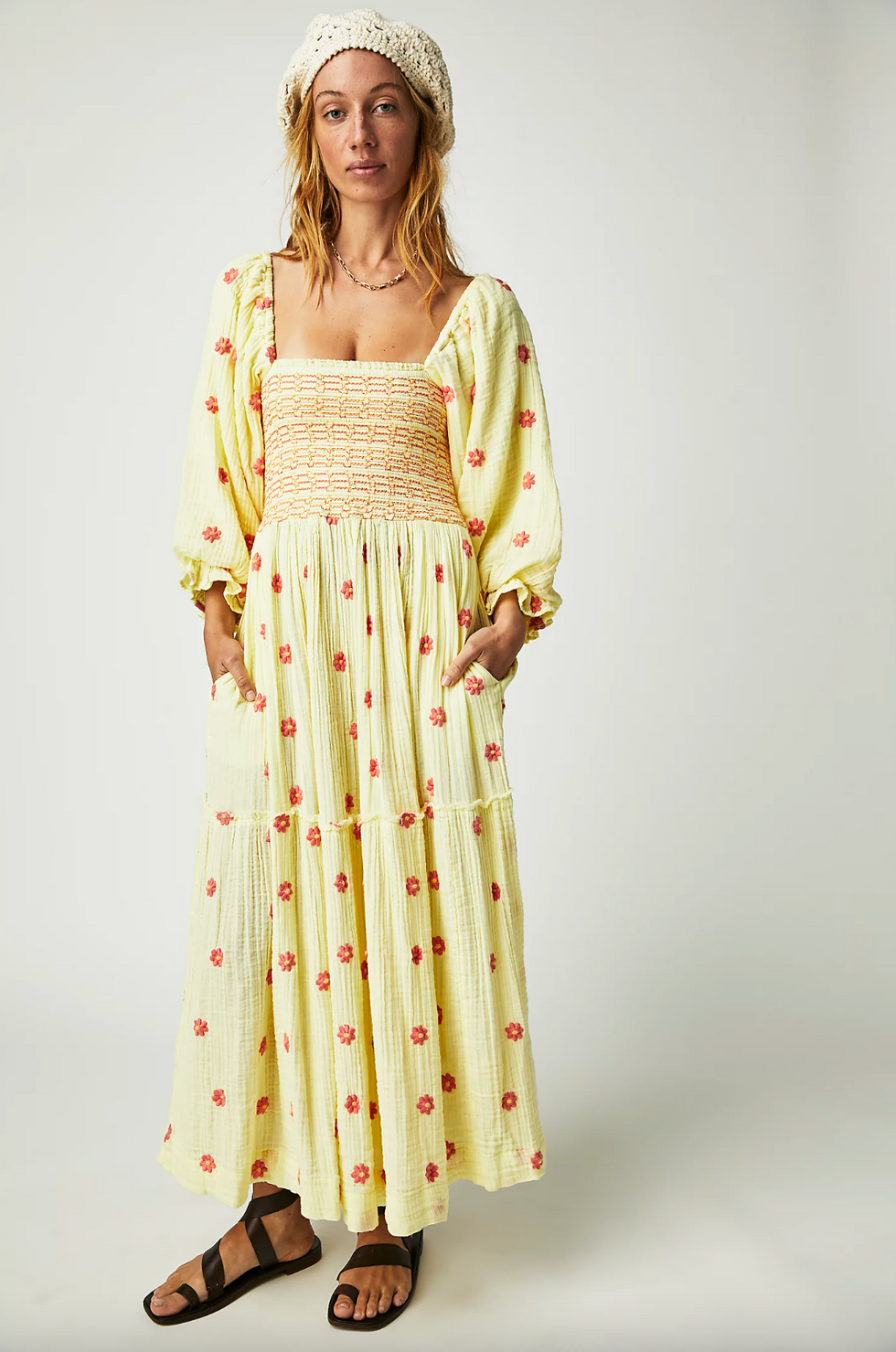 Free People Dahlia Embroidered Maxi Dress in Minted Lemonade spring dresses