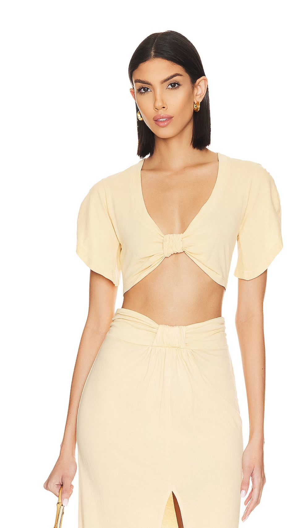 front knot yellow crop top