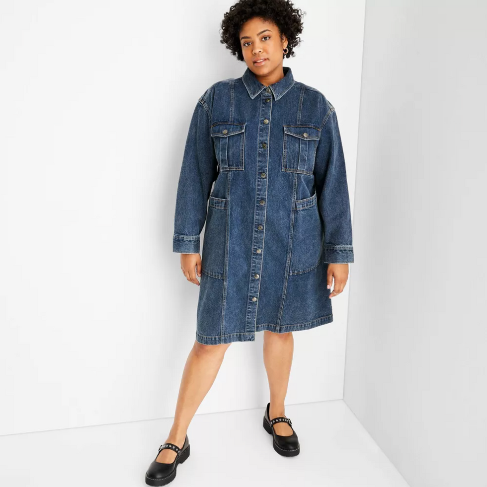 Future Collective with Reese Blutstein Long-Sleeve Button-Up Denim Midi Dress