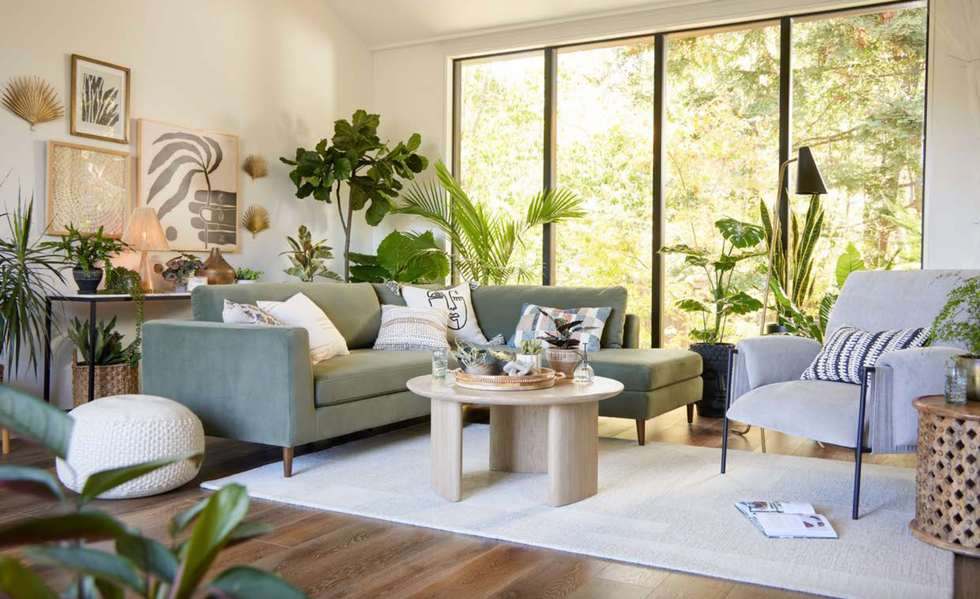 green and nature focused living room