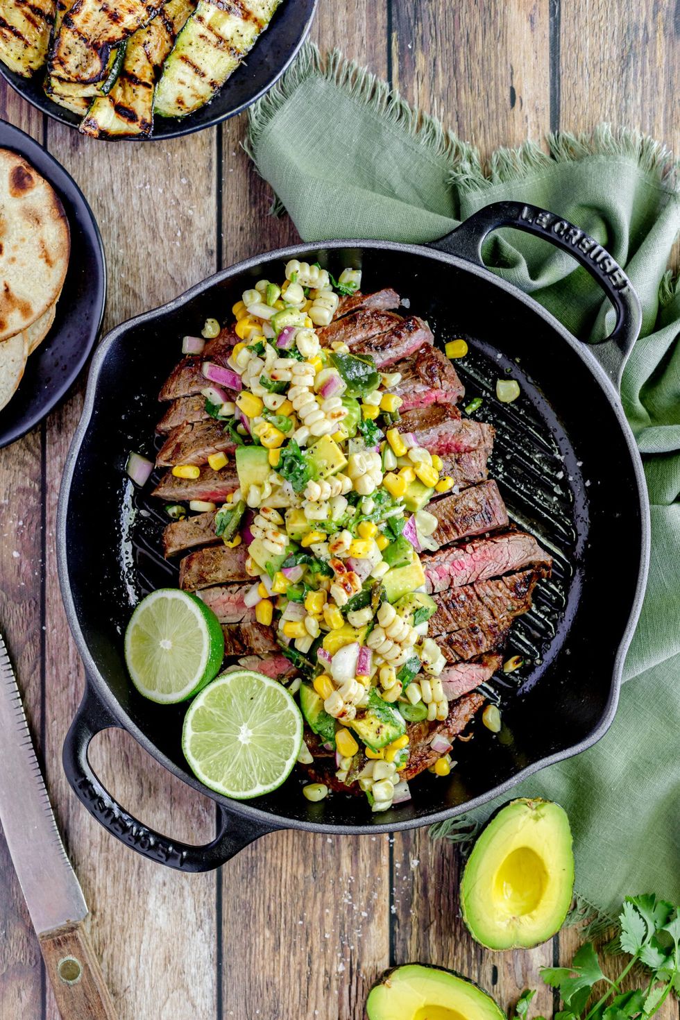 Grilled Flank Steak with Roasted Corn & Avocado recipe