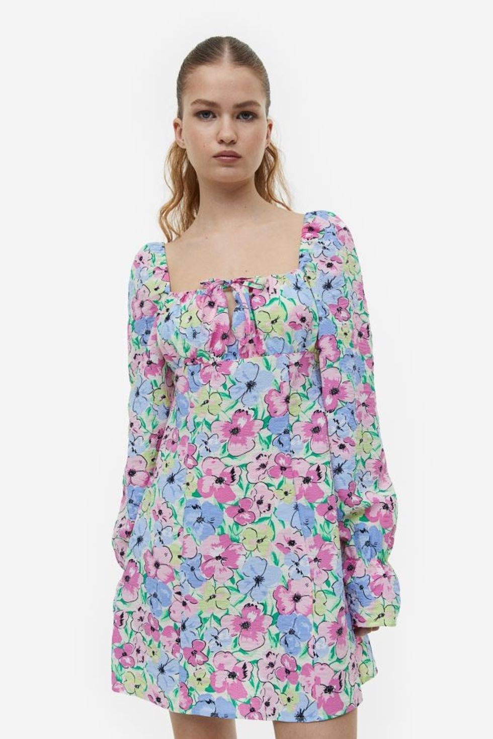 H&M Puff-Sleeved Creped Dress