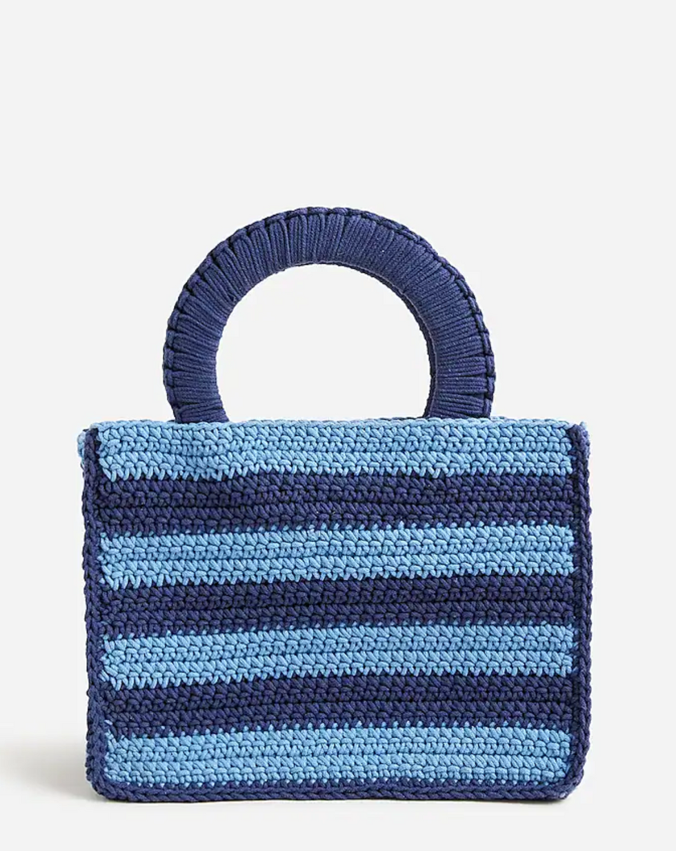 Hand-Crocheted Rectangle Bag in Blue Navy Stripe