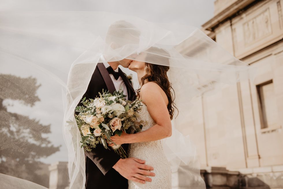 happy bride and groom after wedding