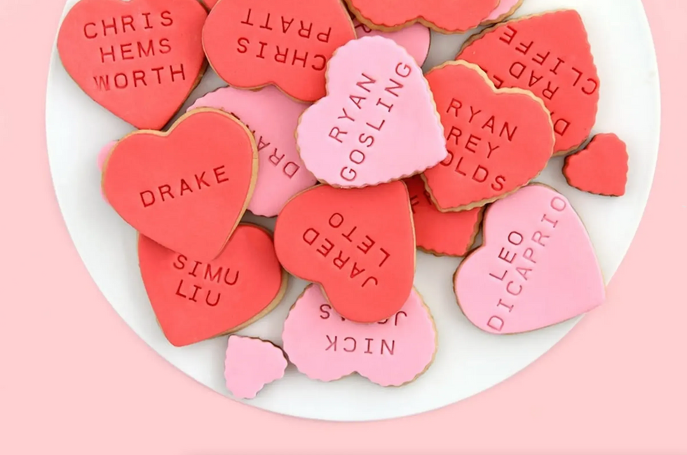 heart shaped sugar cookies with celebrity names