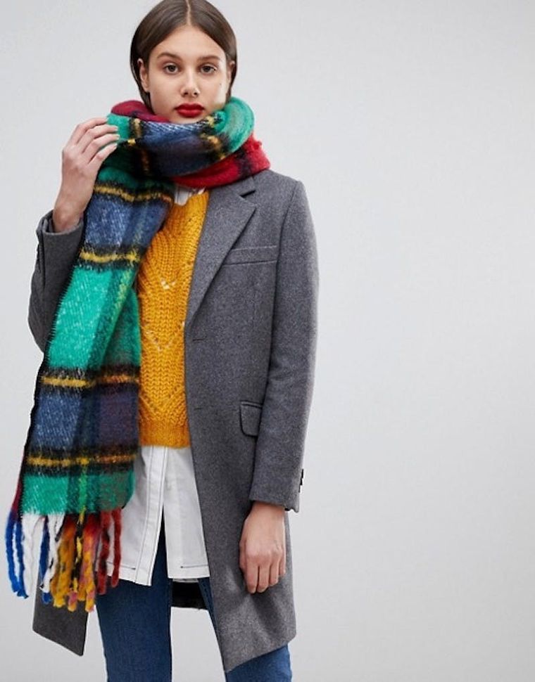 ASOS DESIGN oversized wool scarf with tassels in gray