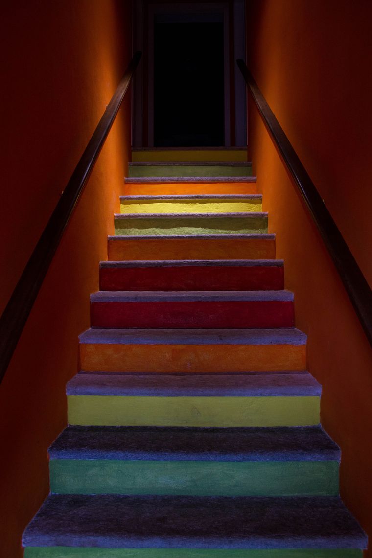 Rainbow color blocks stair decal