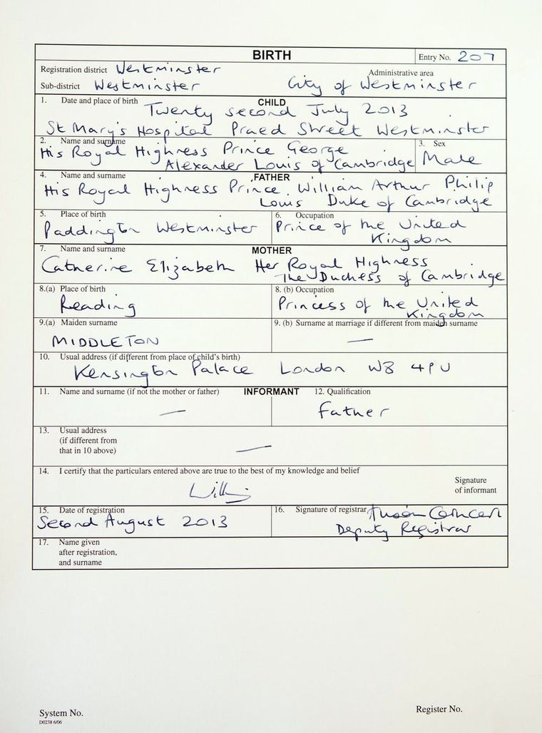 How Prince Louis' birth certificate differed to Prince George and