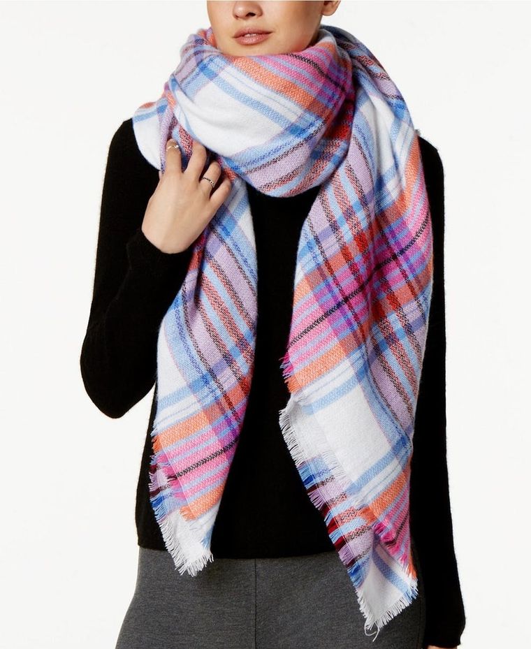 Women's Fall Winter Classic Plaid Blanket Scarf Light Pink