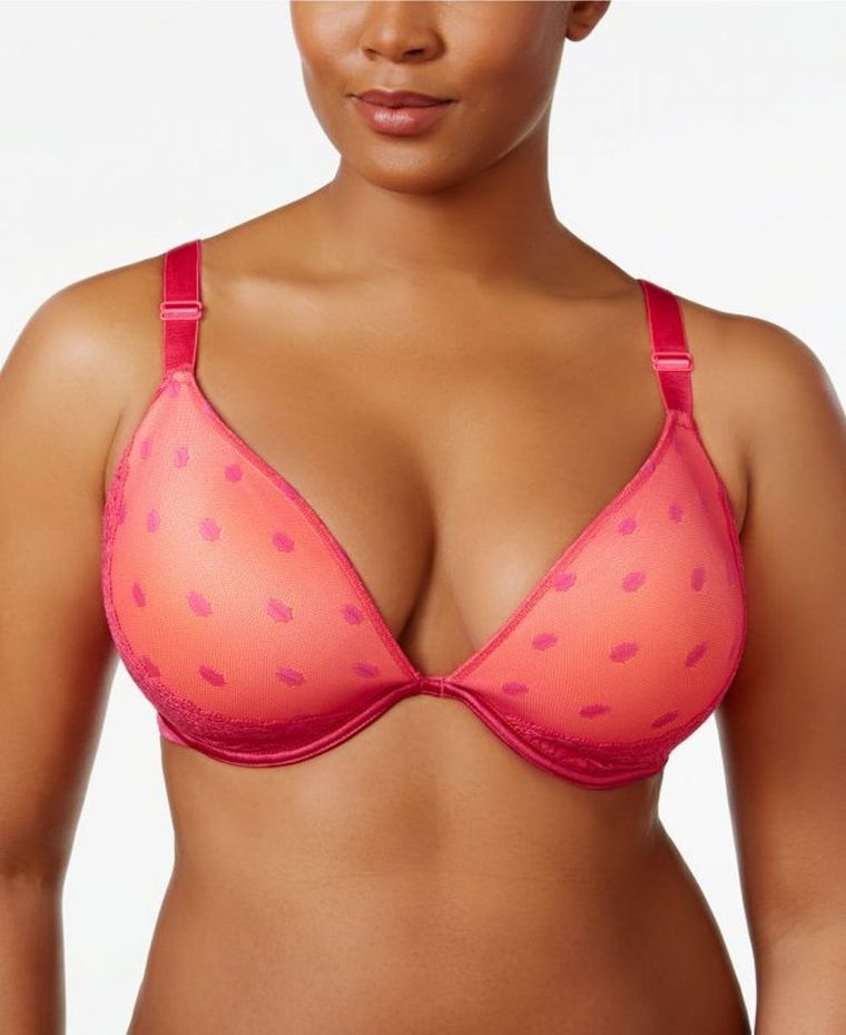 Floral Lace Unlined Demi Cup Bra, Pink