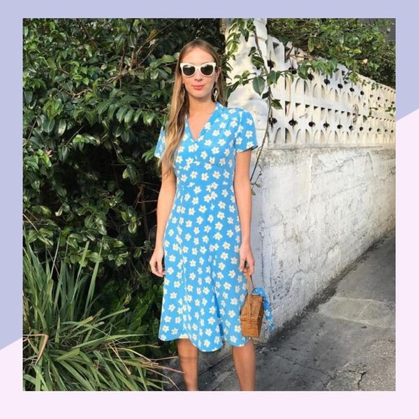 Pale Blue Fit and Flare Dress and Pink Chanel Bag in Miami