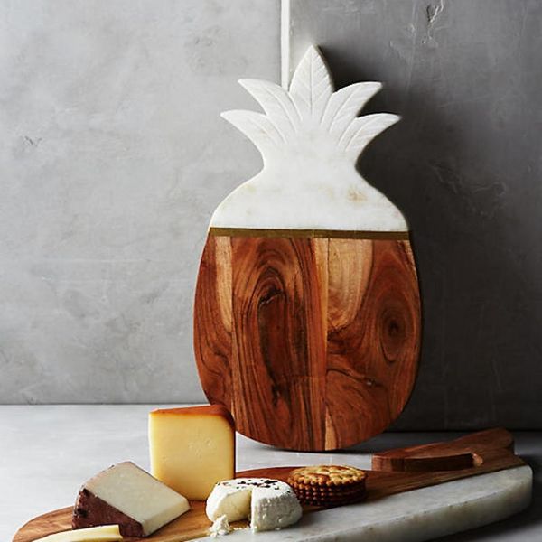 Natural Pineapple Shaped Wood And Marble Cheese Board And Cutting Board