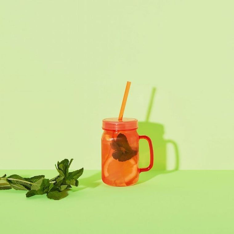 Flower Mason Jar Cup With Handle, Iced Coffee Cup With Lid & Straw