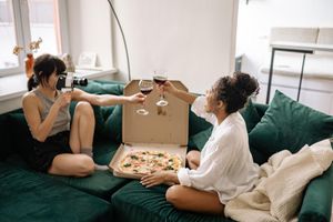 two women having fun at home