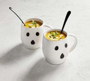 ghost shaped fall decor from pottery barn like these mugs Pottery Barn Halloween