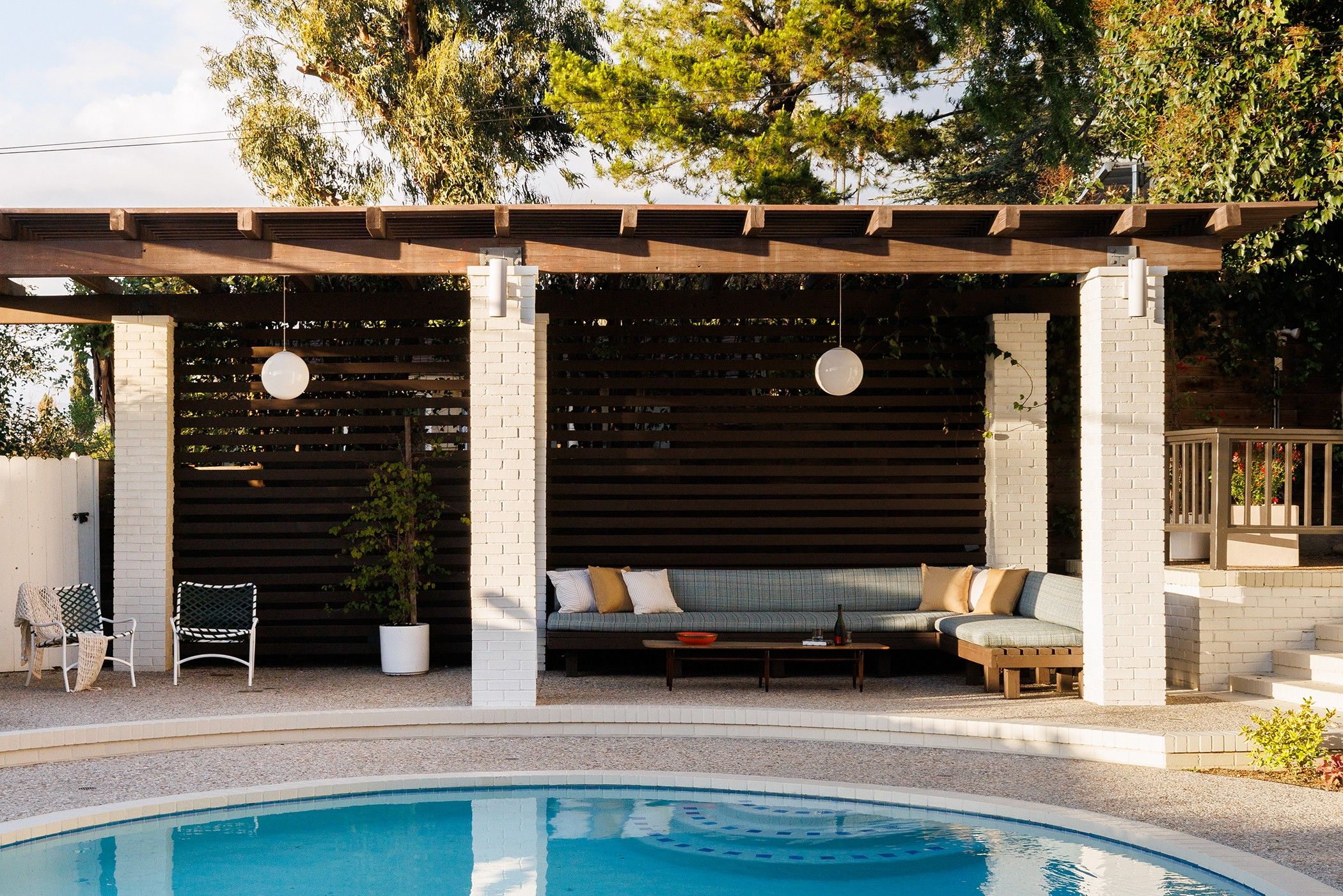 mid-century modern pool decor