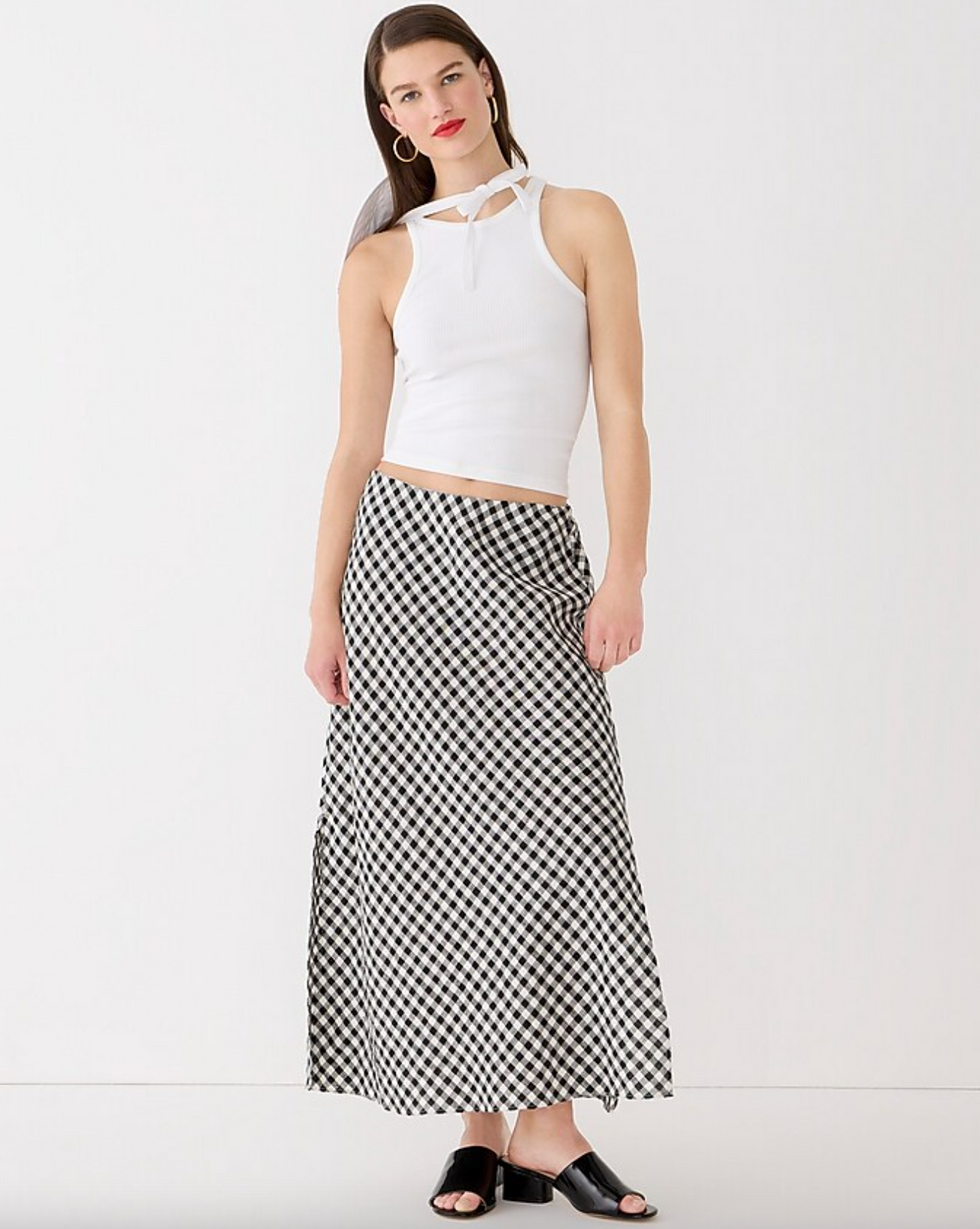 J. Crew Gwyneth Slip Skirt in Gramercy Gingham Linen