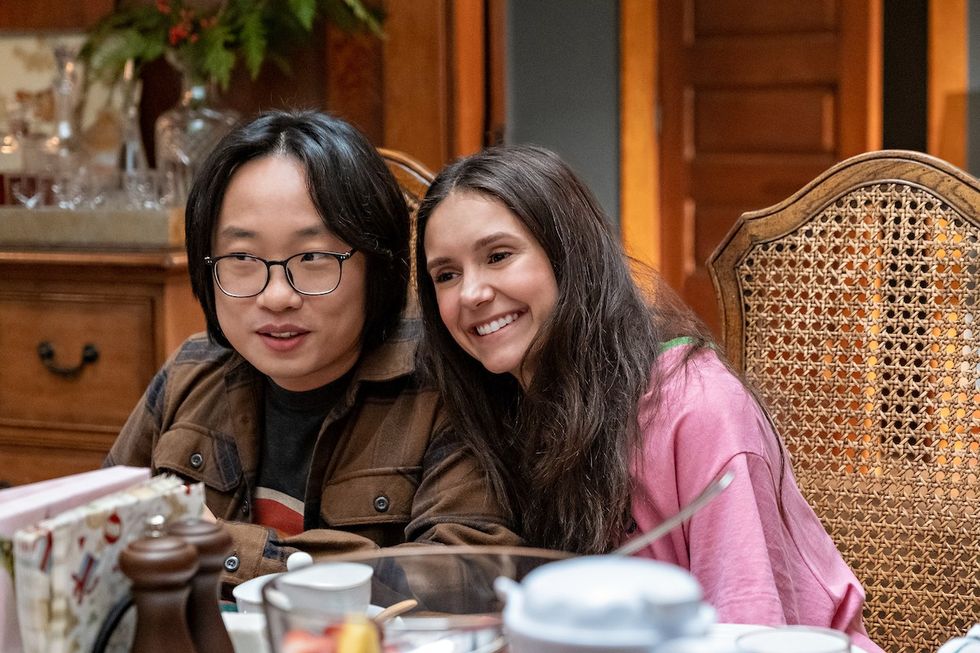 Jimmy O. Yang and Nina Dobrev in love hard on netflix